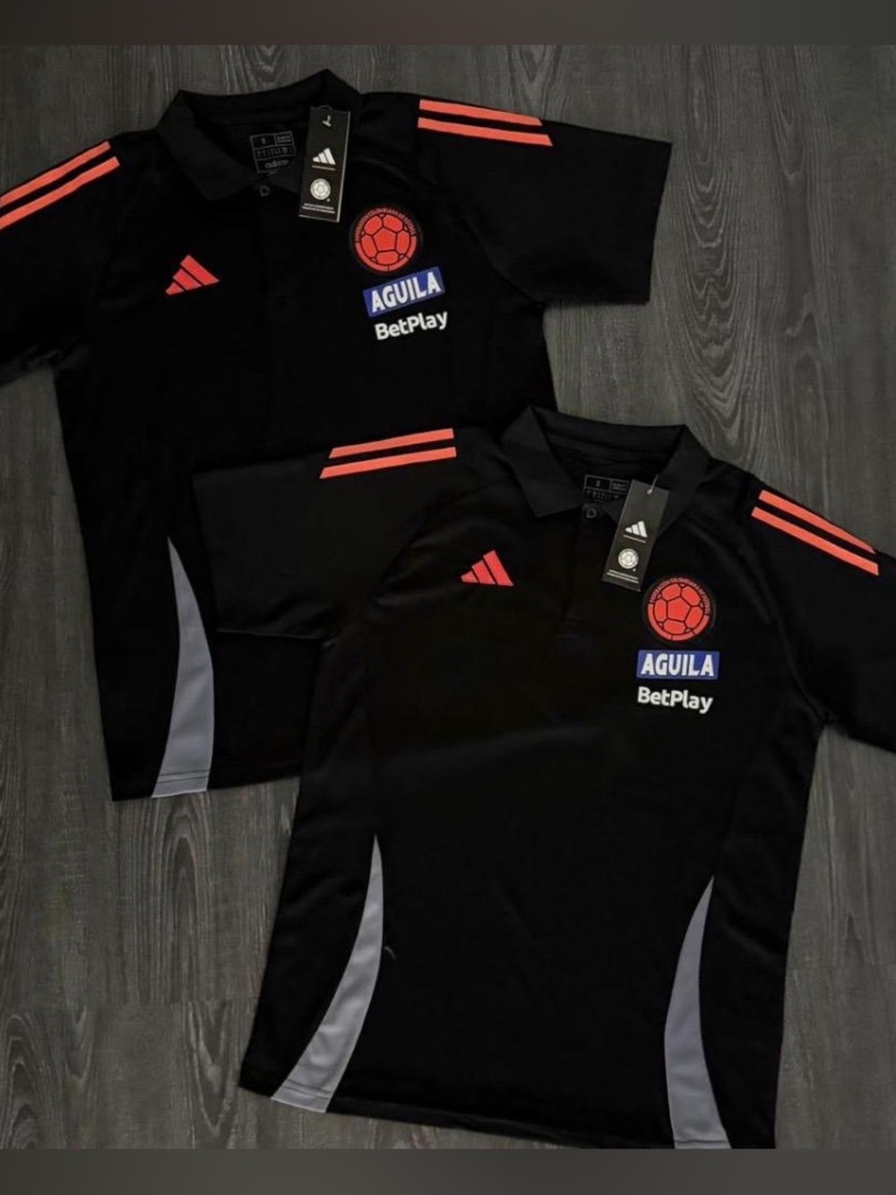 adidas Black Polo with Red Accents & Gray Panels - AGUILA BetPlay